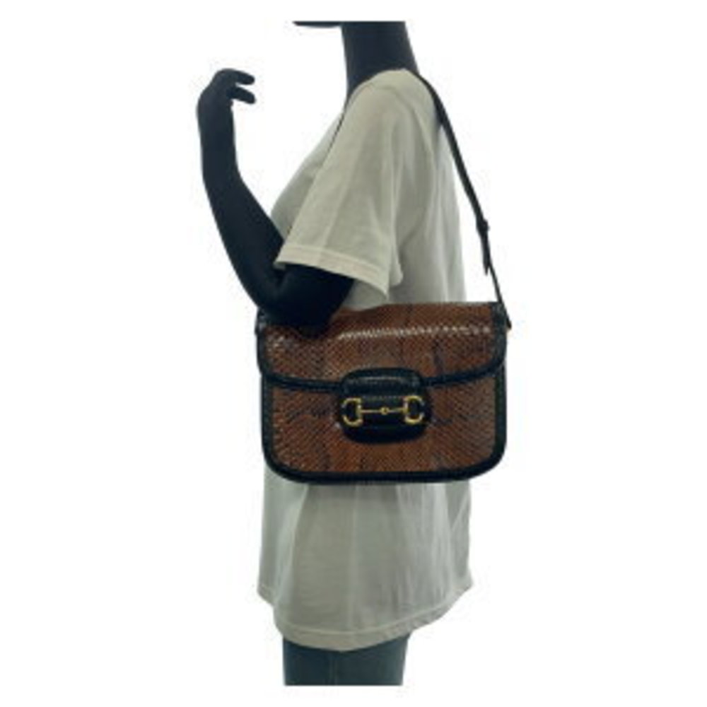 Gucci Horsebit Brown Black Python Leather Shoulde… - image 6